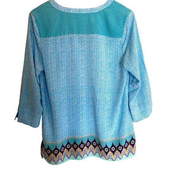 J. Jill Blue Boho Pullover Tassel Tie Top Medium - Picture 3 of 6